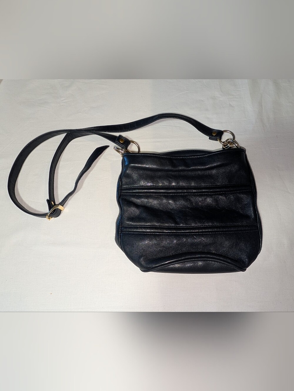 Vintage Deep Navy Leather Crossbody Shoulder Bag